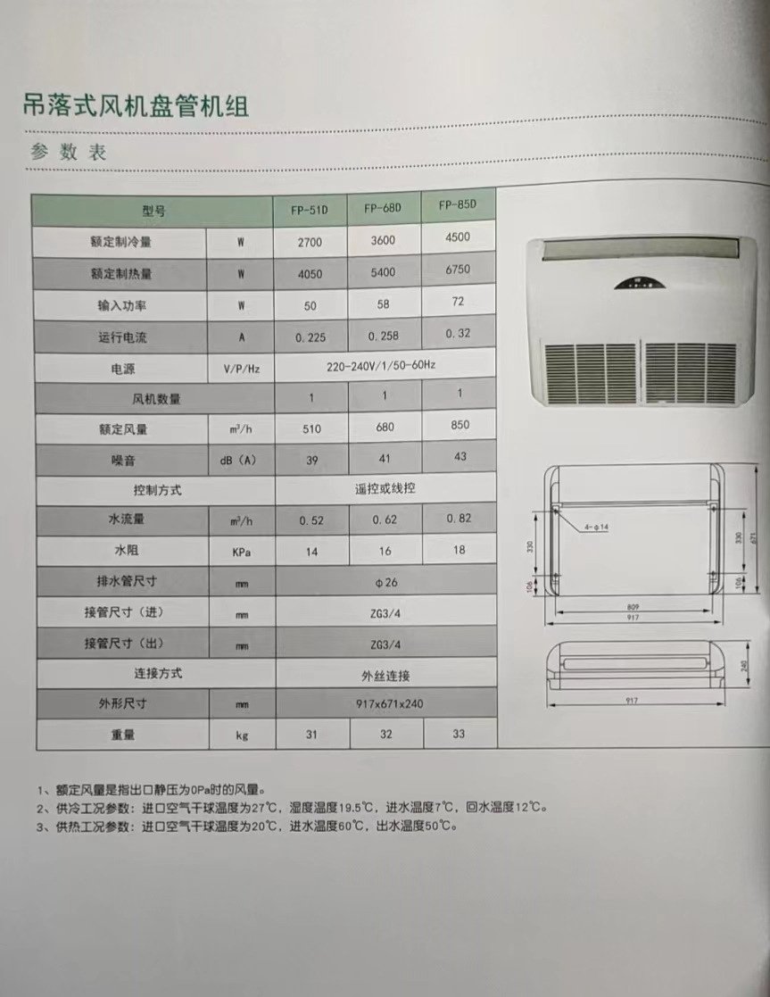 吊落式風(fēng)機(jī)盤(pán)管，坐吊式空調(diào)器，生產(chǎn)廠家參數(shù)/規(guī)格(圖1)